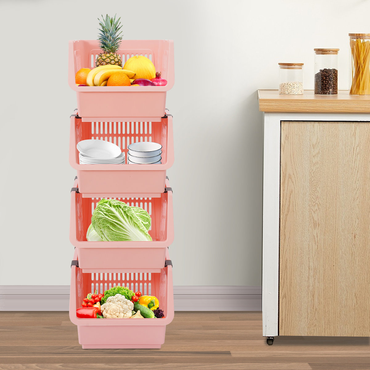 11" 4PCS Stacking Storage Baskets Rectangular Stackable Organizer Storage Bins Modern